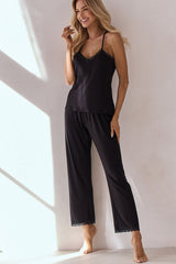 Thin Strap Lace Accented Pajama Pants Set