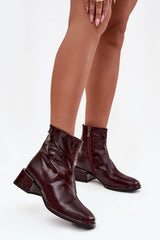 Insulated Leather Block Heel Ankle Boots
