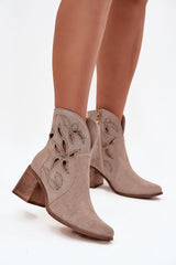 Step in Style Suede Ankle Boots with Side Openwork Detail