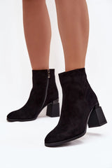 Natural Suede Column Heel Ankle Boots