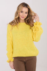 Round Neck Sweater with Decorative Ruffle Ties on Sleeves