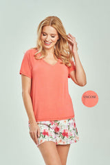 V-Neck Short Sleeved Pajama Short Set