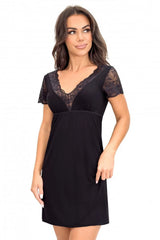 Lace V-Neck Nightshirt – Soft Viscose Sleep Shirt with Elastic Waist