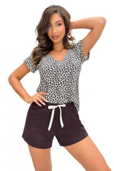 Women's Soft Cotton Pajama Set with Printed Blouse and Shorts