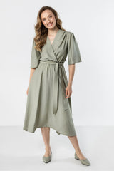 Wrap Midi Dress with Tie Waist – Lightweight Rayon Blend