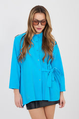 Elegant Cotton Blend Long Sleeve Shirt with Side Tie Detail