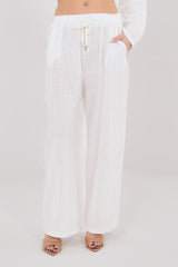 High-Waisted Wide Leg Cotton Trousers