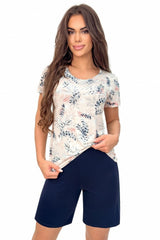 Women's Viscose Pajama Set with Trendy Print – Breathable Short-Sleeve Shorts Pajamas