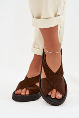 Suede Leather Slip On Flat Sandals