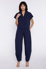 Relaxed Barrel-Leg Trousers with Elastic Waistband