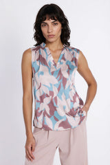Classic V-Neck Pleated Sleeveless Blouse