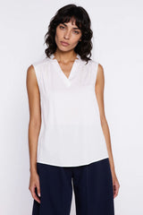 Sleeveless V-Neck Viscose Blouse with Cutout Detail