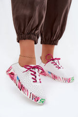 Perforated Leather Platform Shoes with Decorative Lacing