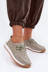 Natural Suede Women's Loafers with Elastic Lacing