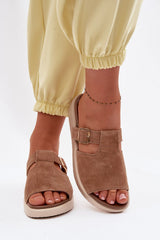 Suede Platform Sandals with Gold Buckle Strap