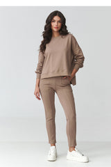 Light Brown Cotton Tracksuit Set with Tapered Pants