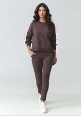 Brown Cotton Tracksuit Set with Tapered Pants