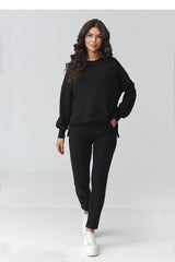 Black Cotton Tracksuit Set with Tapered Pants