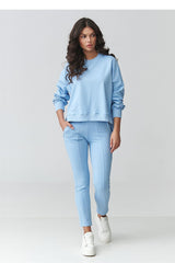 Blue Cotton Tracksuit Set with Tapered Pants