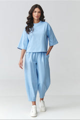 Baby Blue Loose 3/4 Sleeve Top and Pant Set