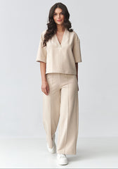 V-Neck Boxy Blouse and Wide-Leg Pants Set