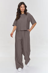 Boxy Blouse and Wide-Leg Pants Set