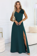 Maxi Evening Dress with Floral Shoulder Detail