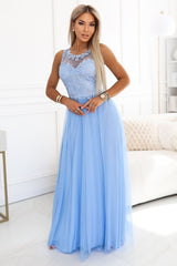 Lace Maxi Dress with Tulle Skirt
