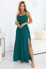 Emerald Maxi Dress with Corset Back and Leg Slit