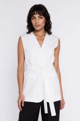 Women's V-Neck Belted Vest with Minimalist Pockets