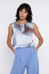 Sleeveless Viscose Blouse with V-Neckline Detail
