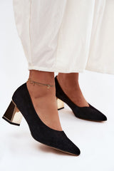Pointed Toe Suede Pumps with Block Heel