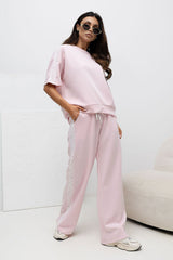 Wide-Leg Sweatpants with Lace Stripes