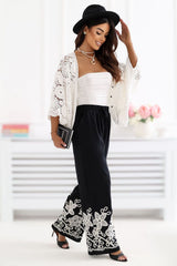 Wide-Leg Viscose Pants with Embroidered Details