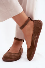 Suede Ballet Flats with Ankle Strap