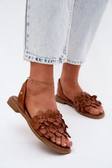 Leather Flat Sandals with Decorative Front