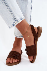 Suede Leather Sandals With Flower Detail
