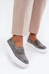 Suede Platform Slip-On Loafers with Decorative Strap