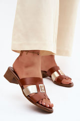 Elegant Women's Leather Heeled Sandals with Decorative Detail