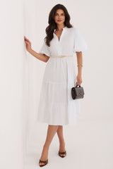 Cotton Summer Midi Dress with Sweetheart Neckline and Ruffle Hem