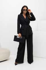 Striped Blazer & Wide-Leg Pant Set