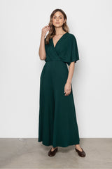Wrap Neckline Viscose Jumpsuit with Elastic Waist