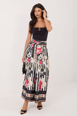 Elegant Midi Skirt with Striking Print and Adjustable Waist
