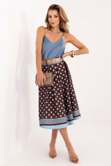 Polka Dot Midi Skirt with Elastic Waist and Belt