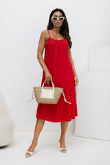 Summer Cotton Flared Midi Dress with Ruffle Hem
