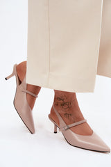 Beige Leather Kitten Heel Sling Backs