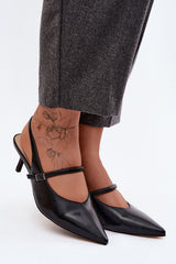 Black Leather Kitten Heel Sling Backs