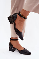 Black Eco Leather Low Block Ankle Heels