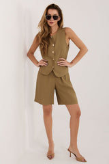 Cotton Linen Blend Shorts Set - Green