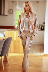 Cotton Jacket and Pant Set with Trim Detail